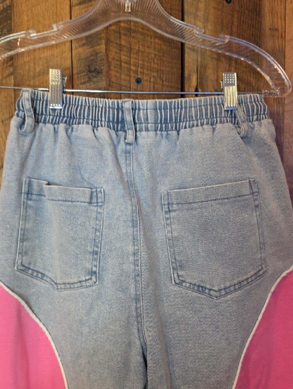 042p Colorblock Pink and Light Blue Cargo Joggers with Drawstring Waist - Picture 9 of 12